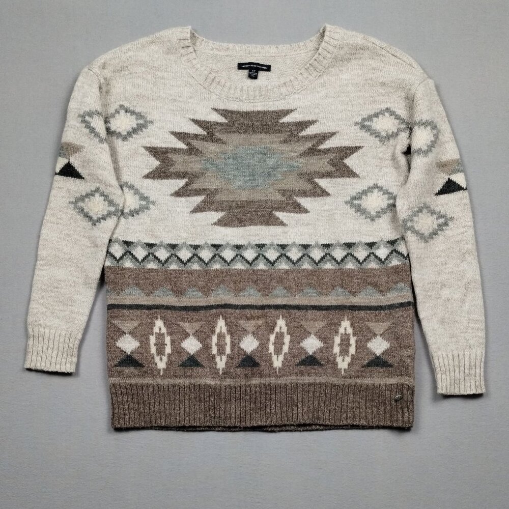 Geometric Patterned Sweater - Cream and Brown